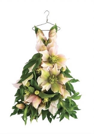 Close up of the Hellebore floral dress artwork on the Petals & Pins linen tea towel