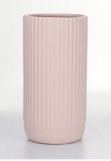 Ribbed ceramic vase in rose pink